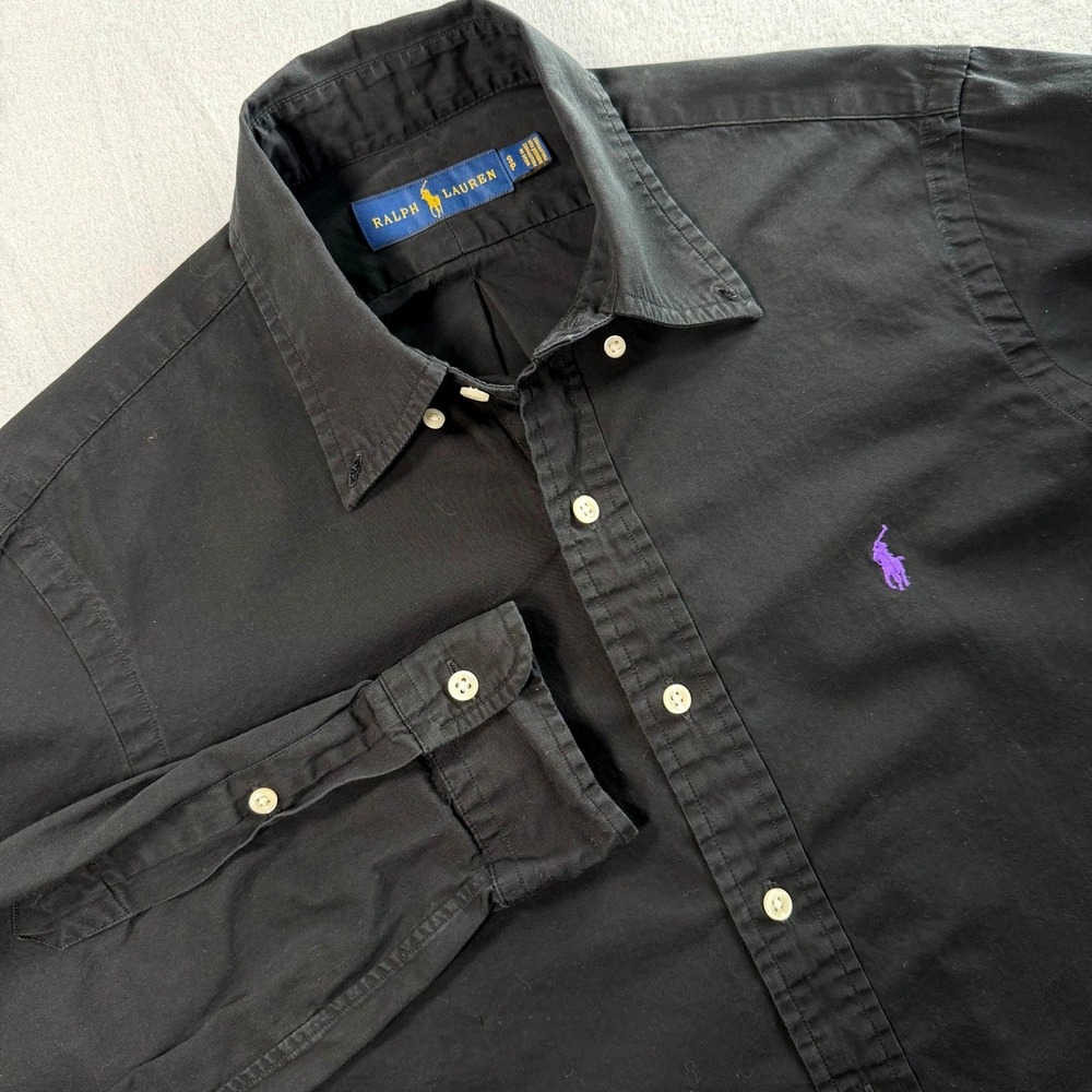 Ralph Lauren Button Down Shirt Mens S Black Purple Pony Preppy Dark Academia